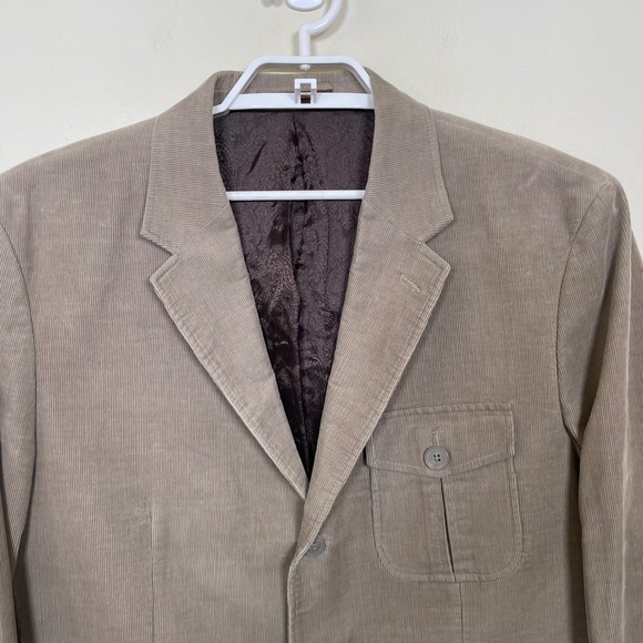 Tasso Elba Brown Corduroy Safari Blazer Jacket Tan Elbow Patches XL - Picture 2 of 12